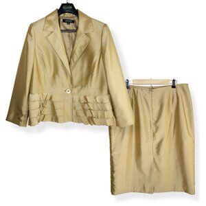 KASPER 2 pcs Suits Skirt Blazer Jacket Size 18 Champagne Ruffles Business Formal